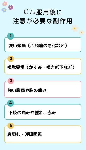 ピル服用後に注意が必要な副作用